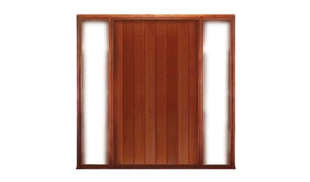shaker vertical plank pivot: single door +  two fixed glass