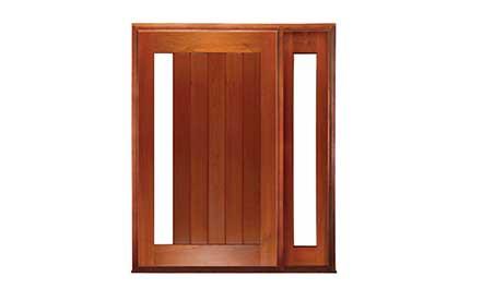 vertical plank glazed pivot: single door + sidelight on right